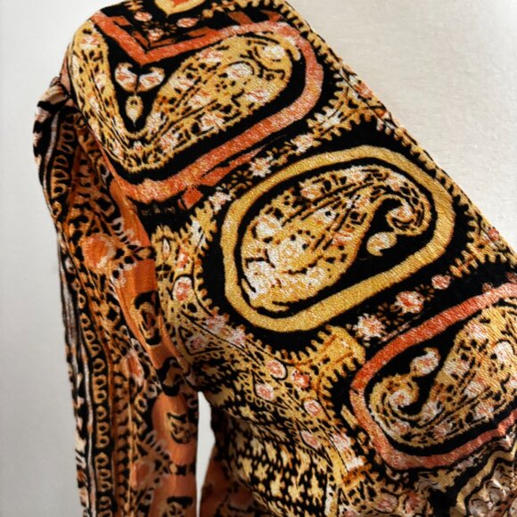 Free People Wild and Free Blouse M Paisley Boho Wrap V Neck Long Sleeve Top - Picture 3 of 8